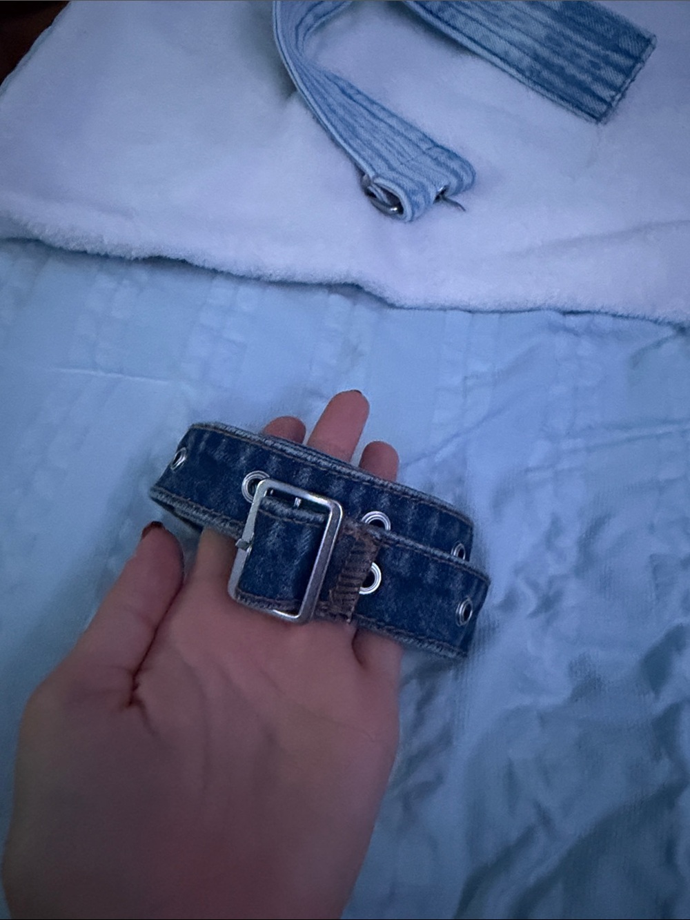American Eagle Outfitters Denim-Style Grommet Belt in Faded Blue